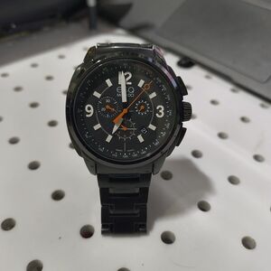 Movado Black Watch with Orange Accents